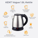 KENT VOGUE STAINLESS STEEL KETTLE 1.8L 1500W